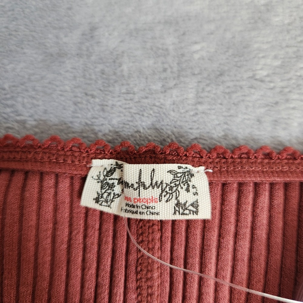 New Free People Intimately Ribbed Button-Front TopRust Terra Cotta S Small - Picture 6 of 9